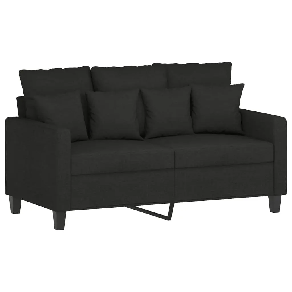 3 Piece Sofa Set for Living Room Black Fabric Couch with Throw Pillows