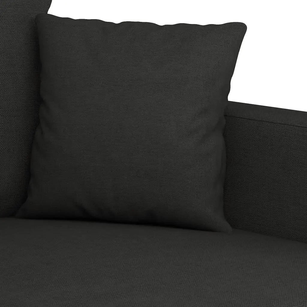 3 Piece Sofa Set for Living Room Black Fabric Couch with Throw Pillows