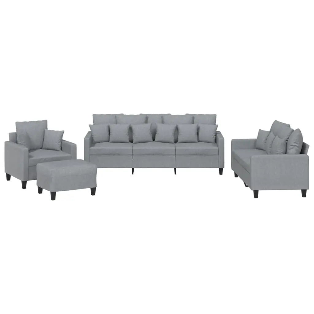 4 Piece Sofa Set for Living Room Grey Fabric Couch with Throw Pillows and Footstool