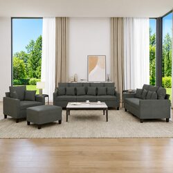 4 Piece Sofa Set Specifications: Grey Fabric with Pillows