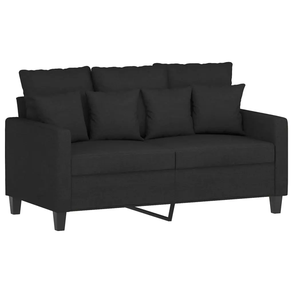4 Piece Sofa Set with Throw Pillows and Footstool Black Fabric Living Room