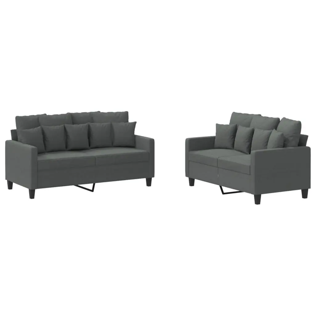2 Piece Sofa Set Living Room Grey Fabric