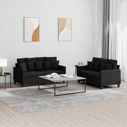 2 Piece Sofa Set Specifications: Black Fabric Lounge Couch