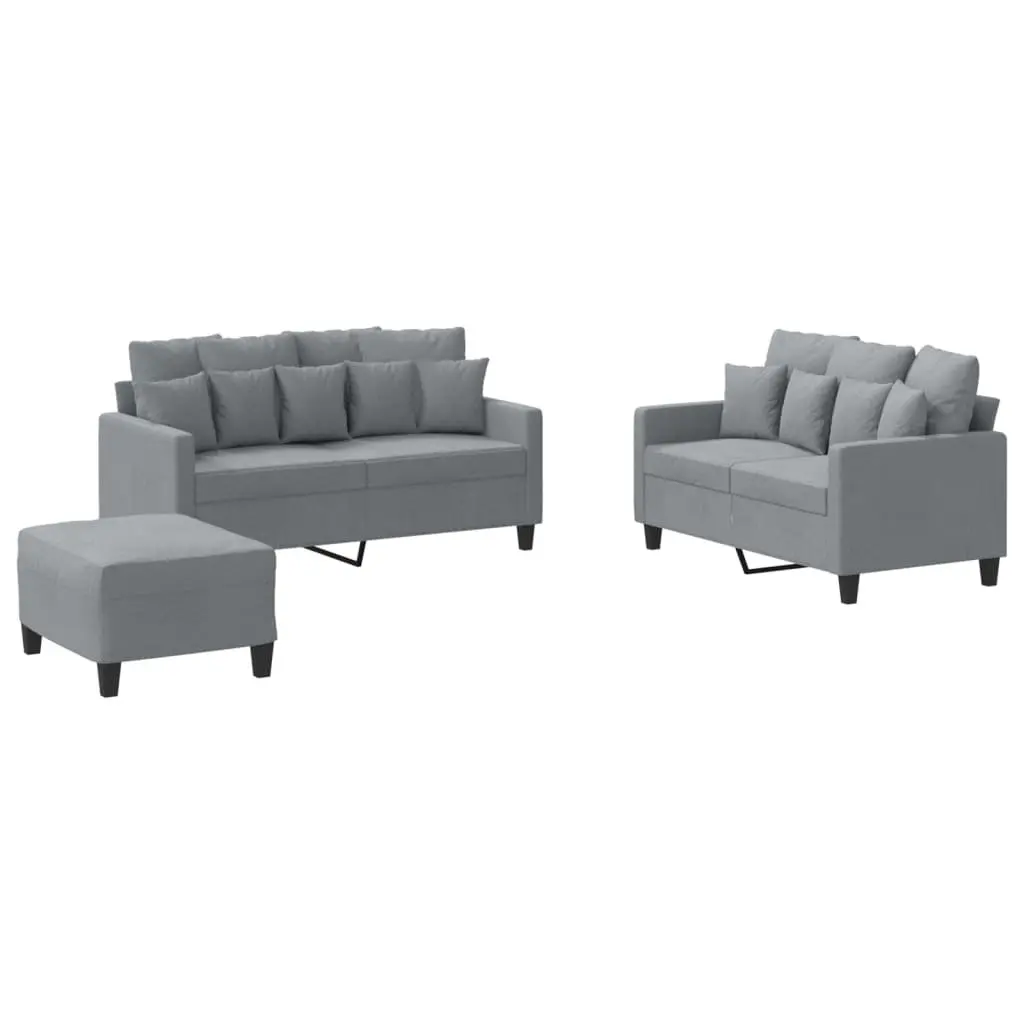 3 Piece Sofa Set Grey Fabric Living Room Size