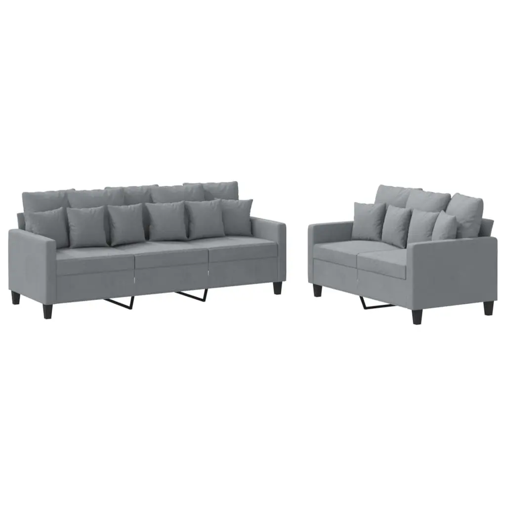 2 Piece Sofa Set for Living Room Grey Fabric Padded Seating