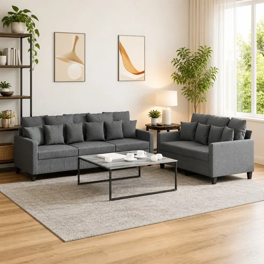 2 Piece Grey Sofa Set with Cushions