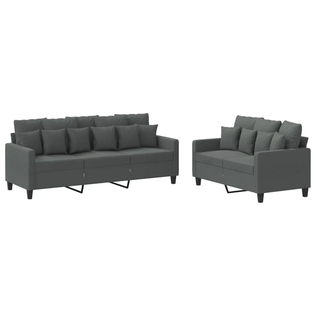 2 Piece Grey Sofa Set with Cushions