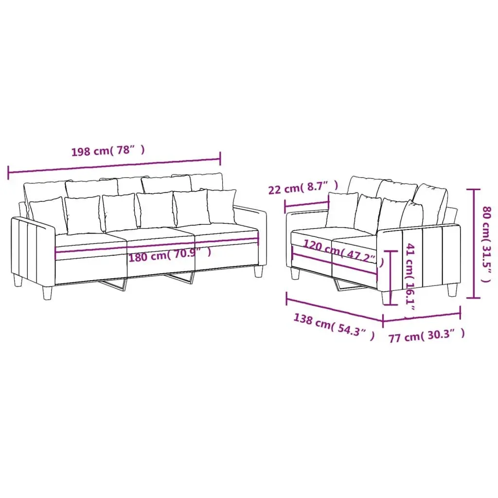 2 Piece Grey Sofa Set with Cushions