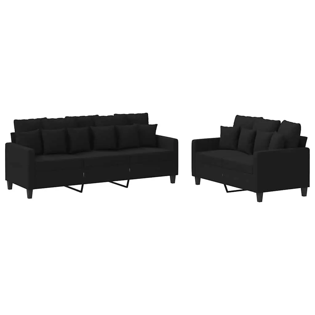 2 Piece Sofa Set for Living Room Black Fabric Couch
