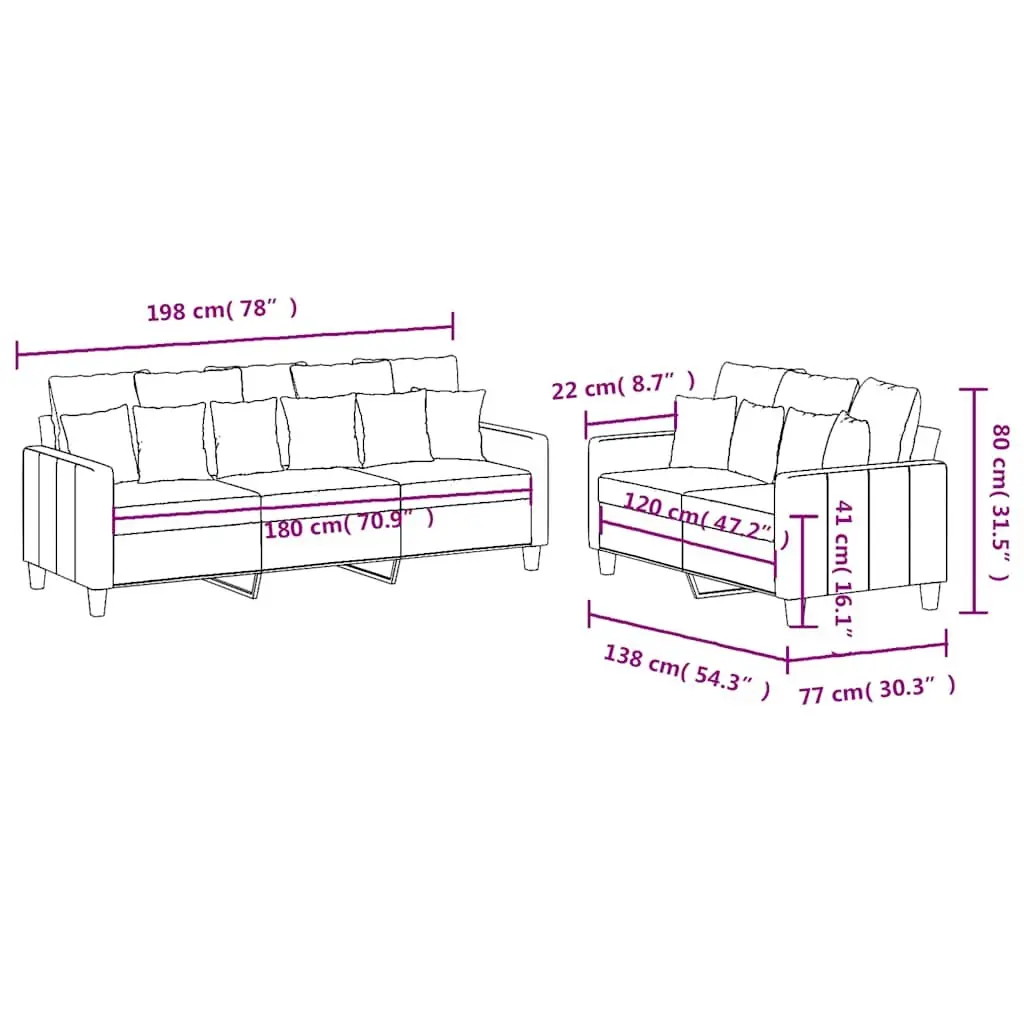 2 Piece Sofa Set for Living Room Black Fabric Couch
