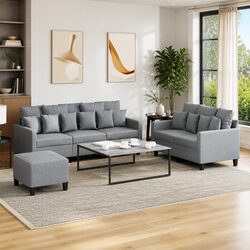 Specifications of Grey 3 Piece Sofa Set with Footstool