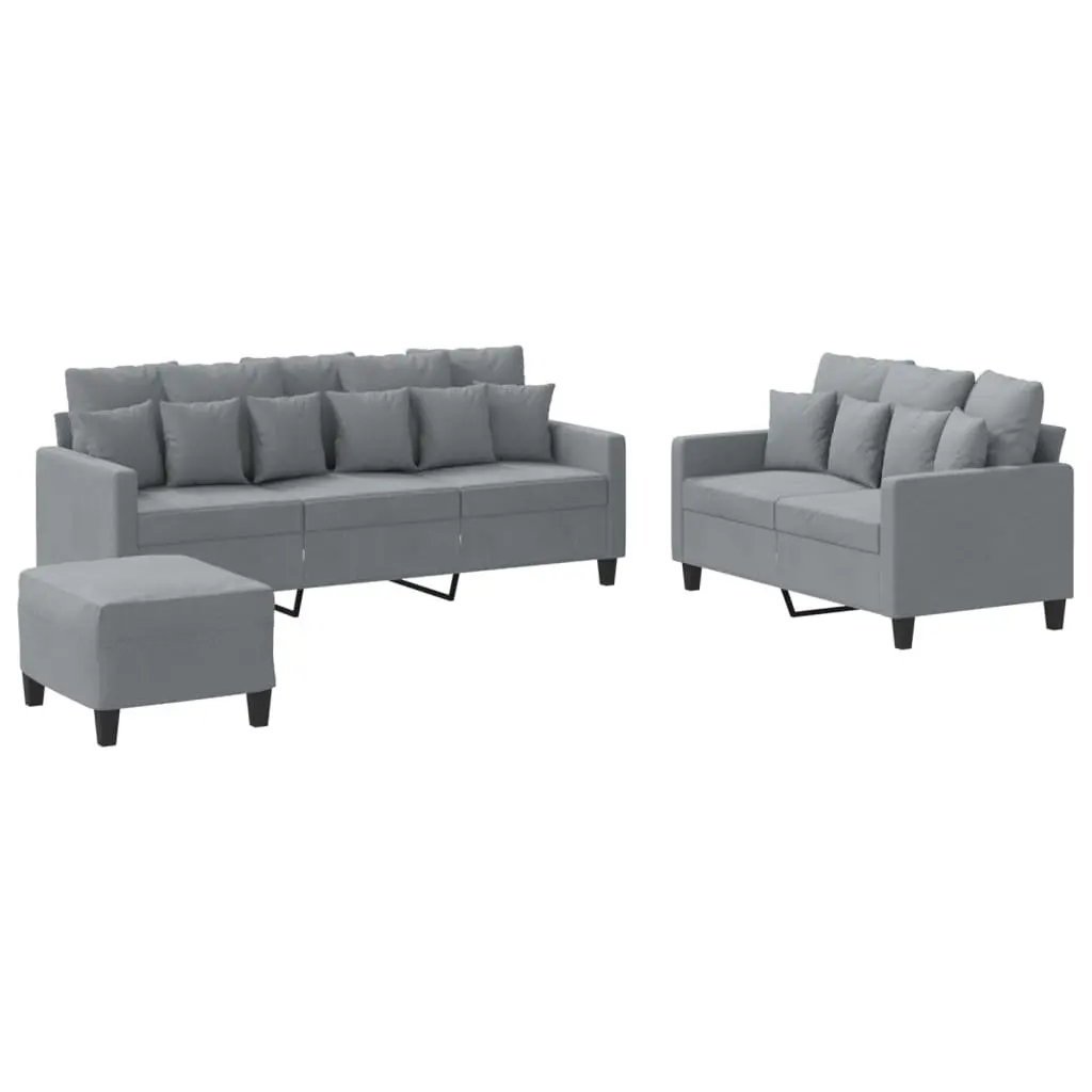 Grey 3 Piece Sofa Set with Footstool