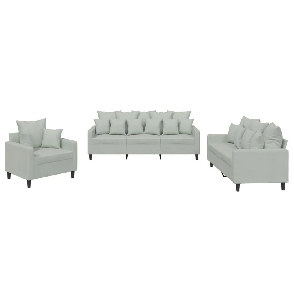 3 Piece Sofa Set Grey Velvet Living Room Furniture