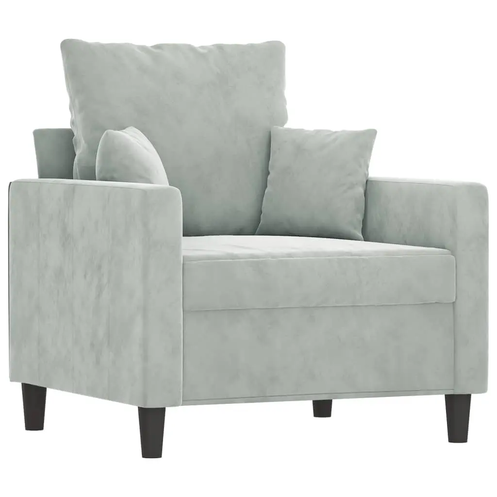3 Piece Sofa Set Grey Velvet Living Room Furniture