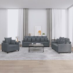 3 Piece Sofa Set Specifications: Grey Velvet Upholstery