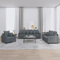 3 Piece Sofa Set Specifications: Grey Velvet Upholstery