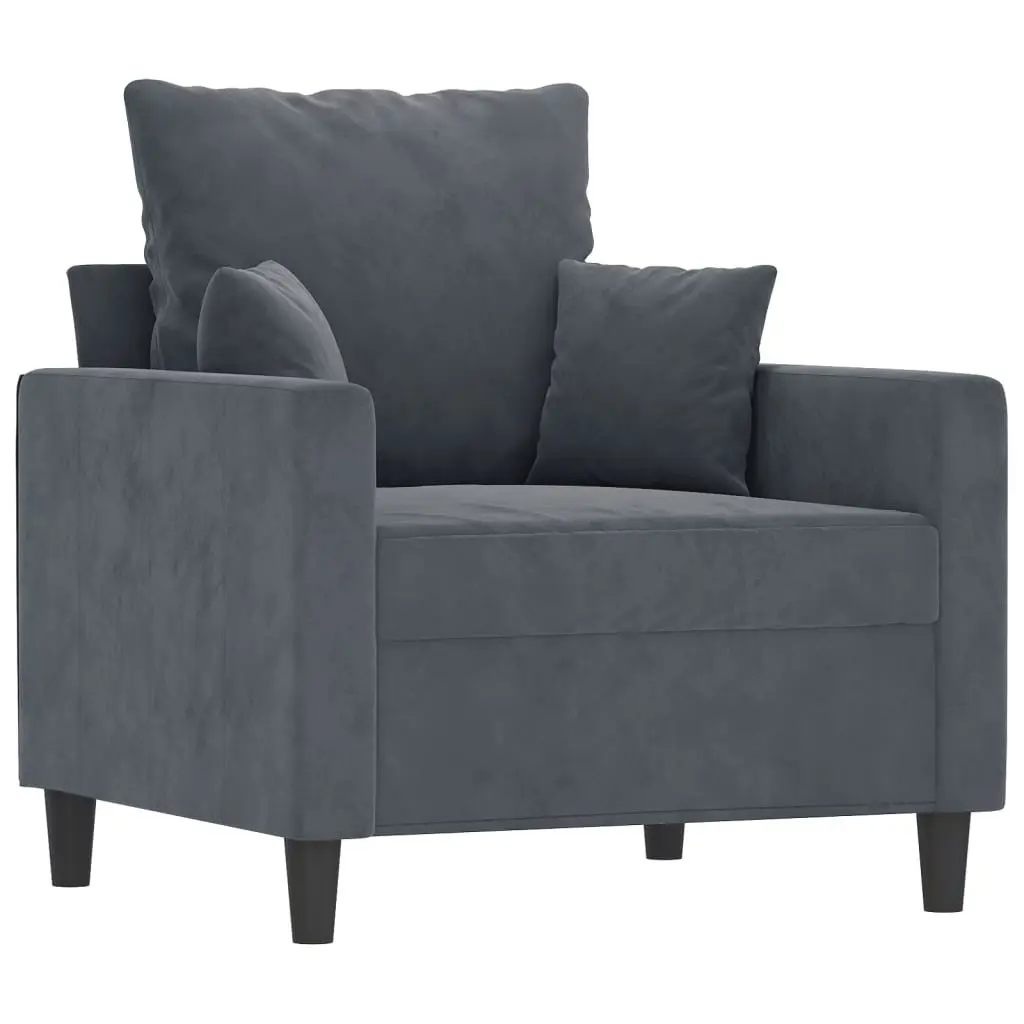 3 Piece Sofa Set Living Room Grey Velvet