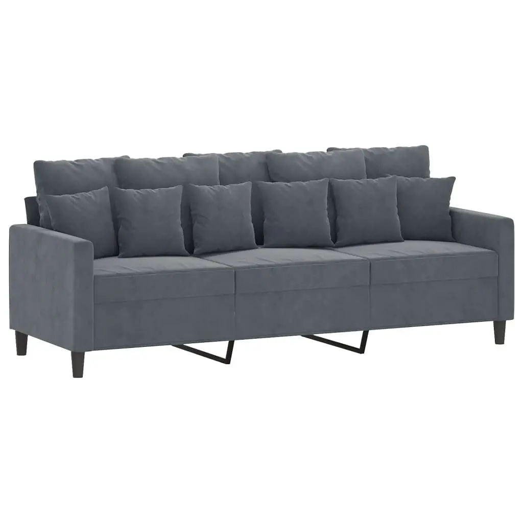 3 Piece Sofa Set Living Room Grey Velvet