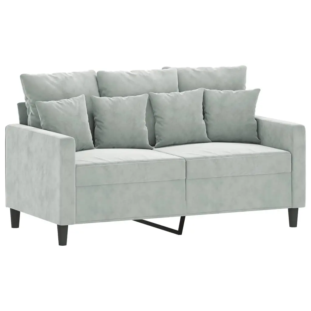 4 Piece Grey Velvet Sofa Set with Cushions Footstool Living Room Furniture