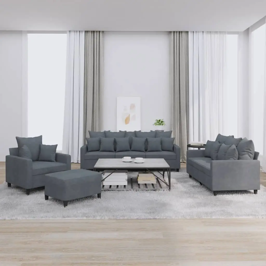 4 Piece Sofa Set for Living Room Grey Velvet