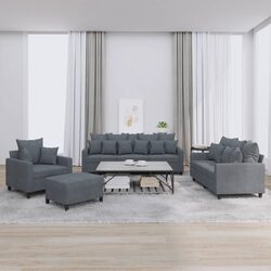4 Piece Compact Sofa Set in Grey Velvet with Footstool Included