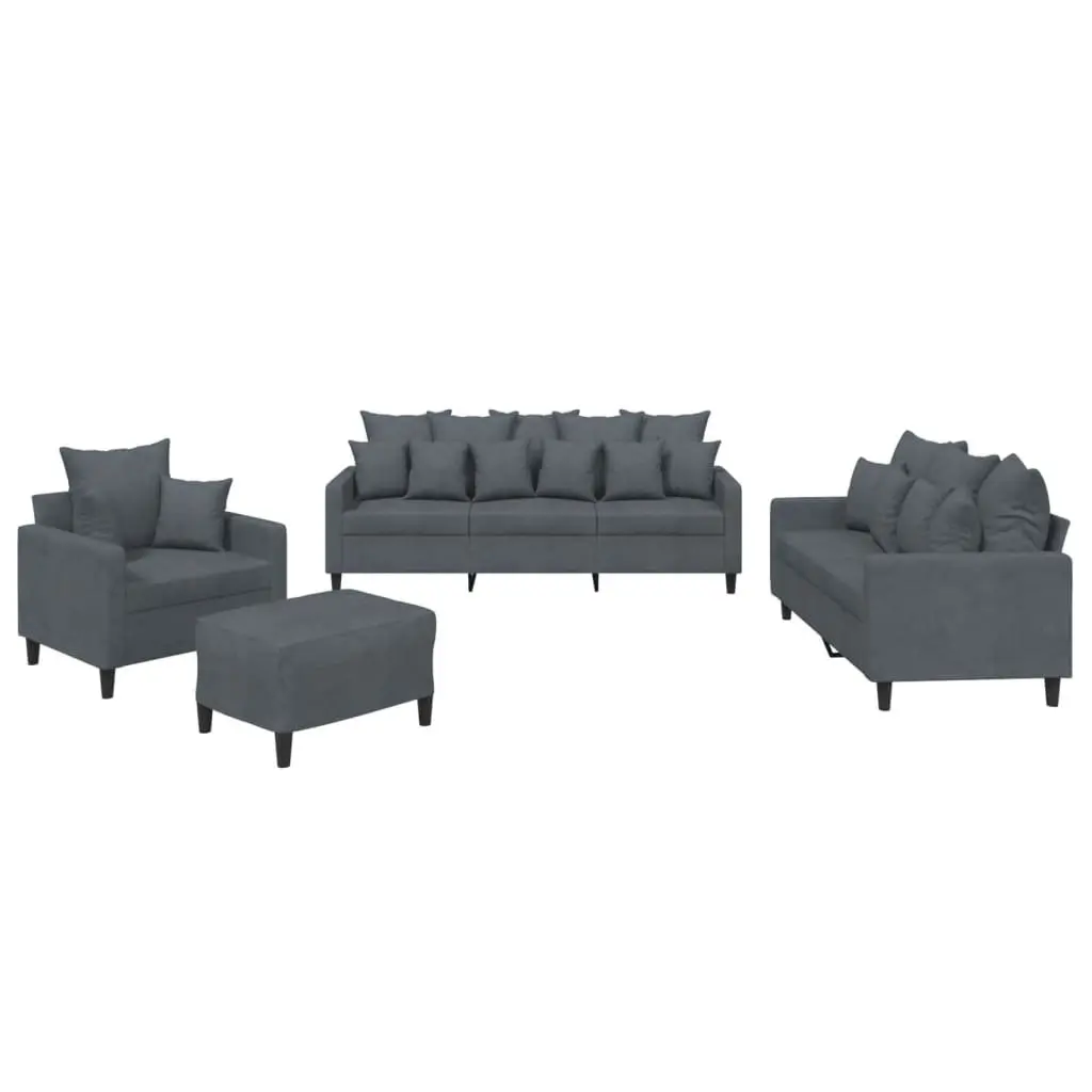 4 Piece Sofa Set for Living Room Grey Velvet