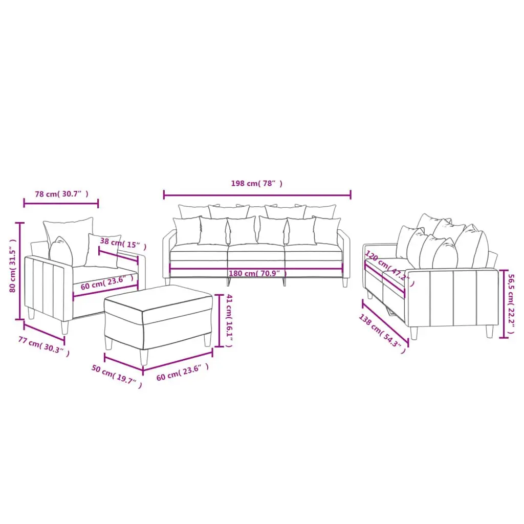4 Piece Sofa Set for Living Room Grey Velvet