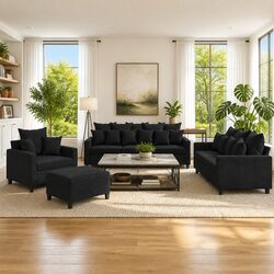 Specifications of 4 Piece Sofa Set with Cushions in Black
