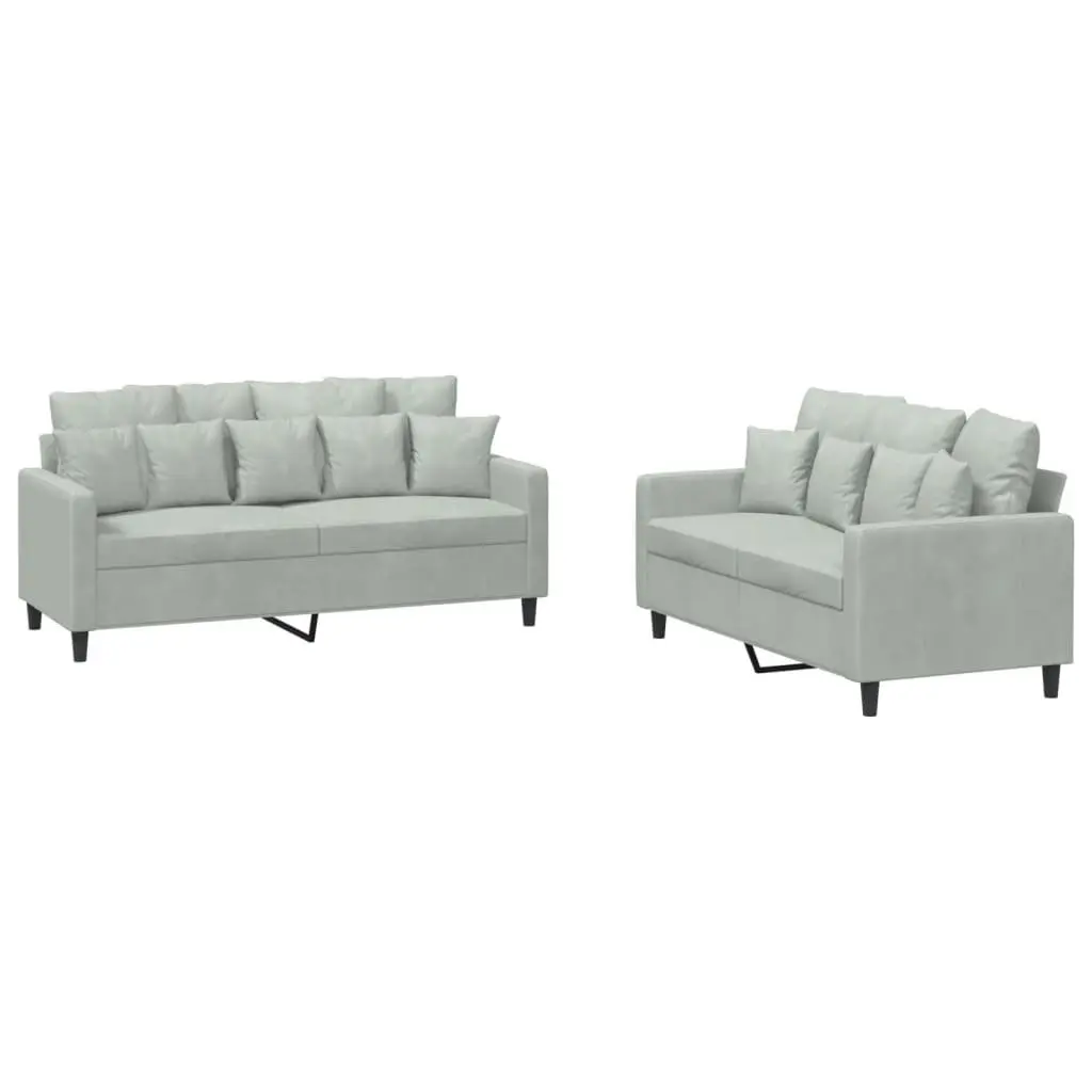 2 Piece Sofa Set Grey Velvet Living Room