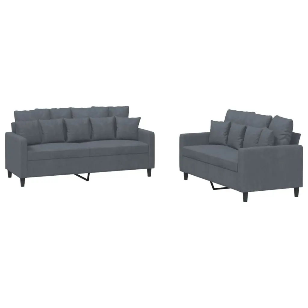2 Piece Grey Velvet Sofa Set