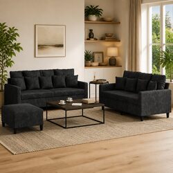 Specifications of the 3 Piece Sofa Set in Black Velvet