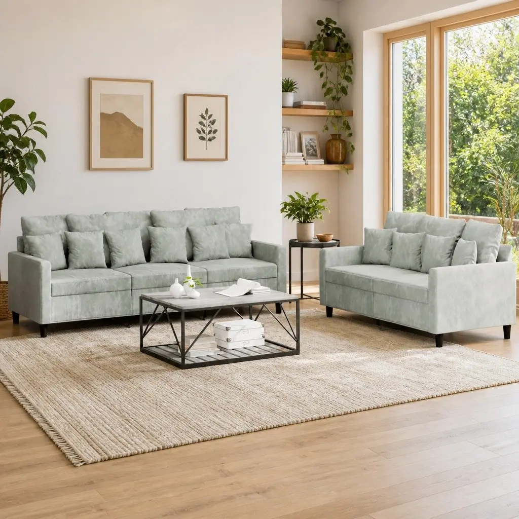 Sofa Set Living Room Grey Velvet 2 Piece
