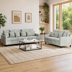 2 Piece Grey Velvet Sofa Set - Dimensions and Specs