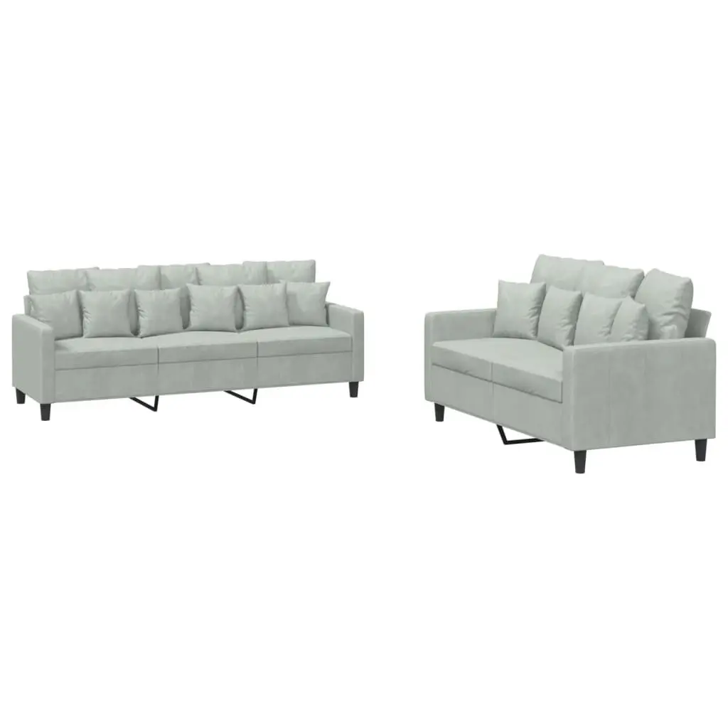 Sofa Set Living Room Grey Velvet 2 Piece
