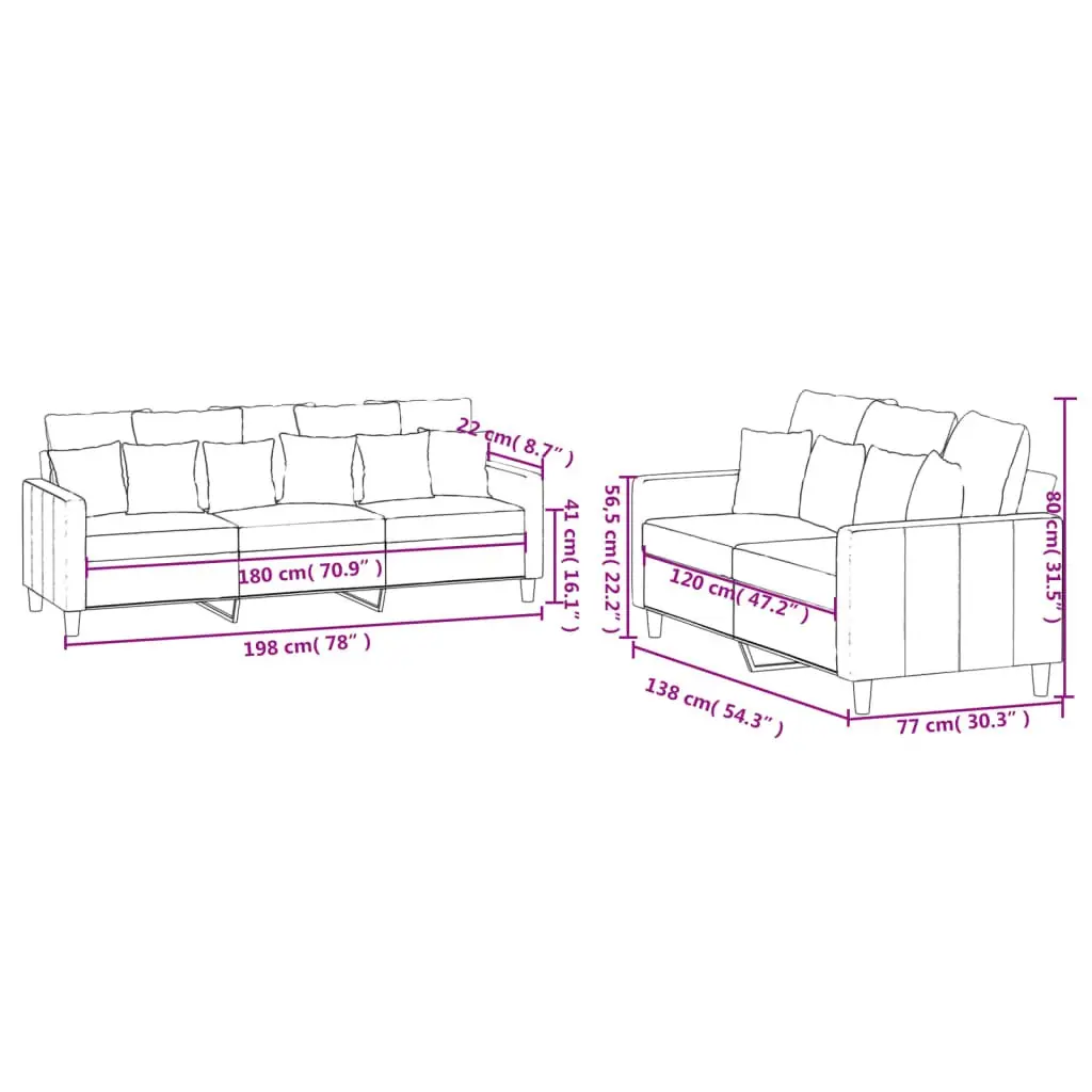 Sofa Set Living Room Grey Velvet 2 Piece
