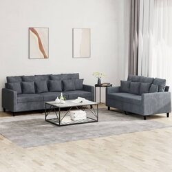 Grey Velvet Sofa Set: 2 Pieces, Plush Comfort, Durable Build