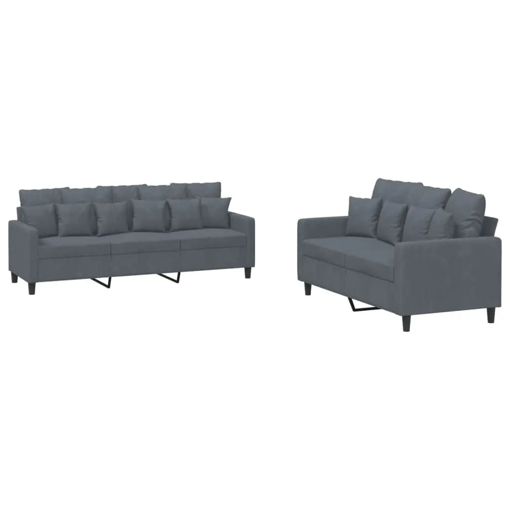 Sofa Set Living Room Grey Velvet 2 Piece