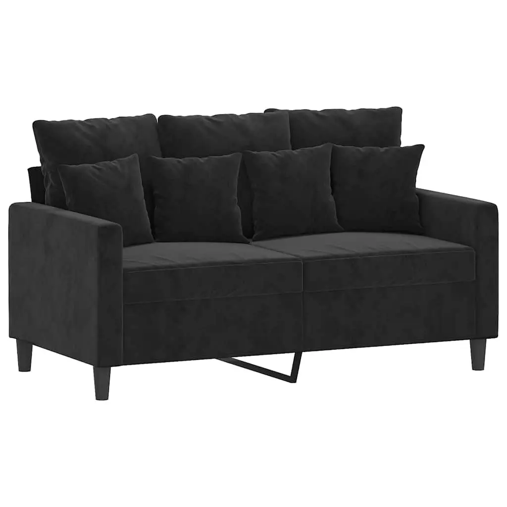 2 Piece Sofa Set with Cushions Black Velvet Comfortable Seating Living Room