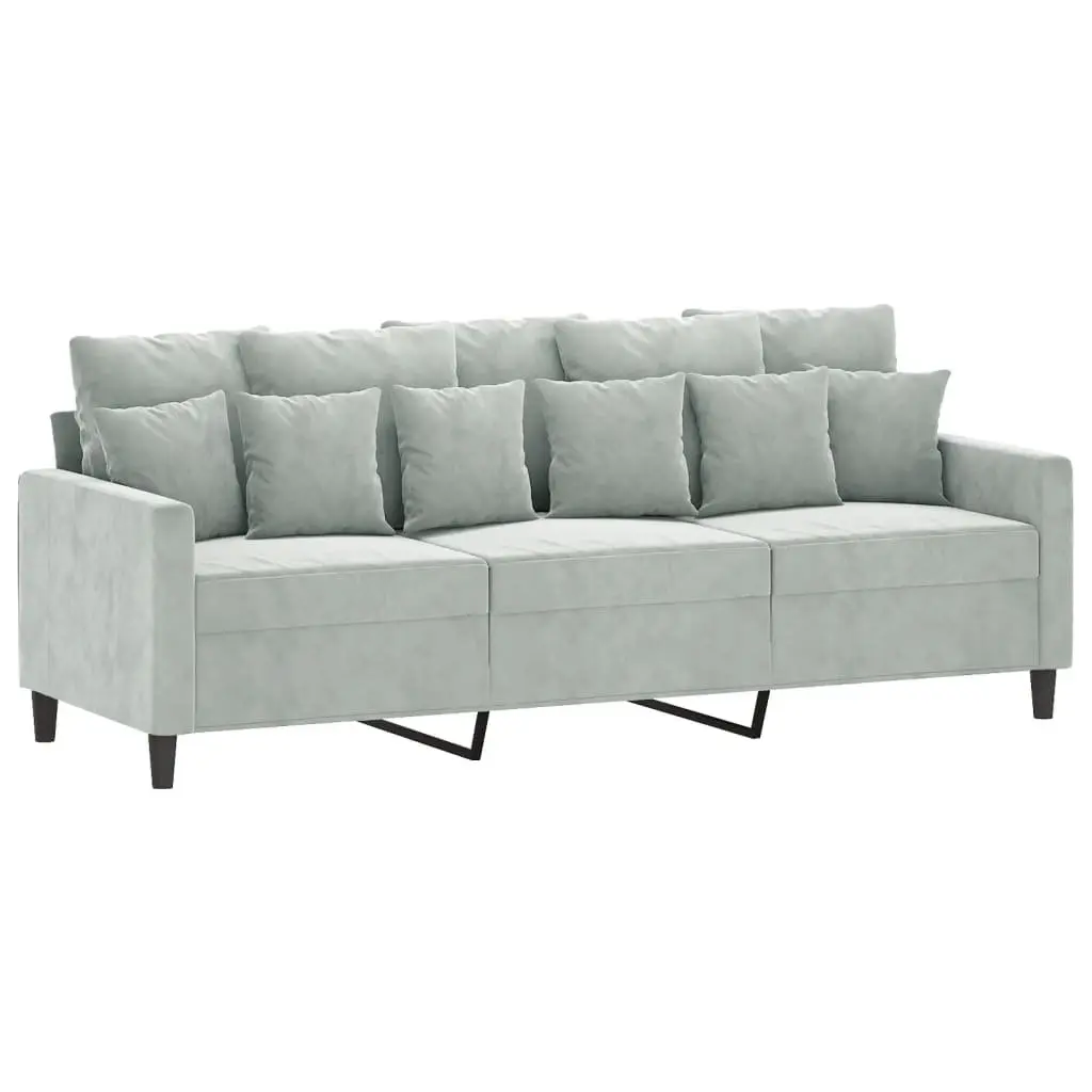 3 Piece Sofa Set Grey Velvet Living Room Couch with Cushions Footstool