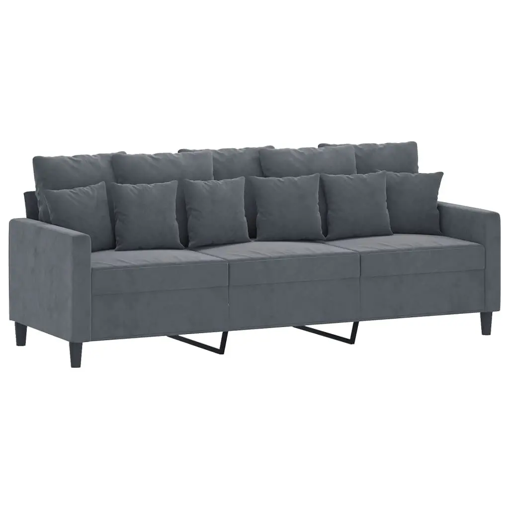 3 Piece Sofa Set for Living Room Grey Velvet