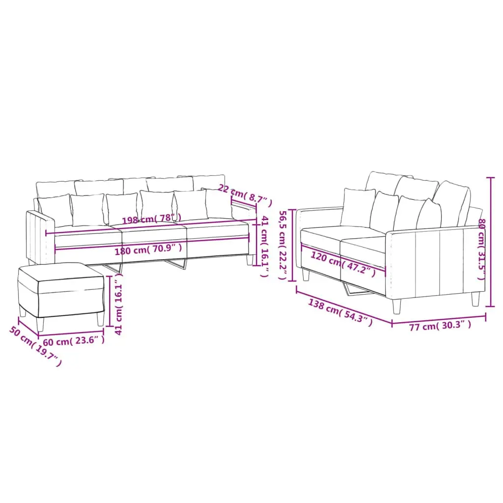 3 Piece Sofa Set for Living Room Grey Velvet