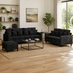 Specifications of 3 Piece Black Velvet Sofa Set with Footstool