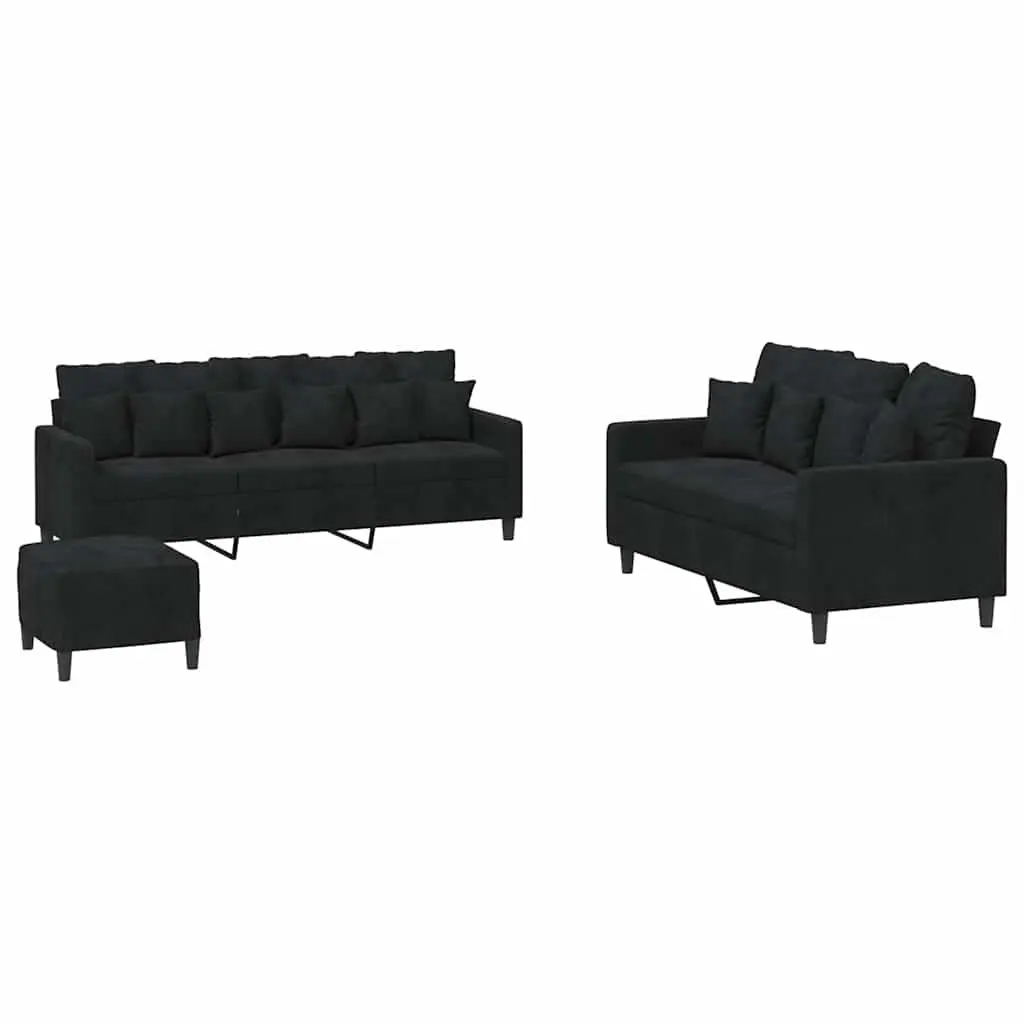 3 Piece Sofa Set for Living Room Black Velvet