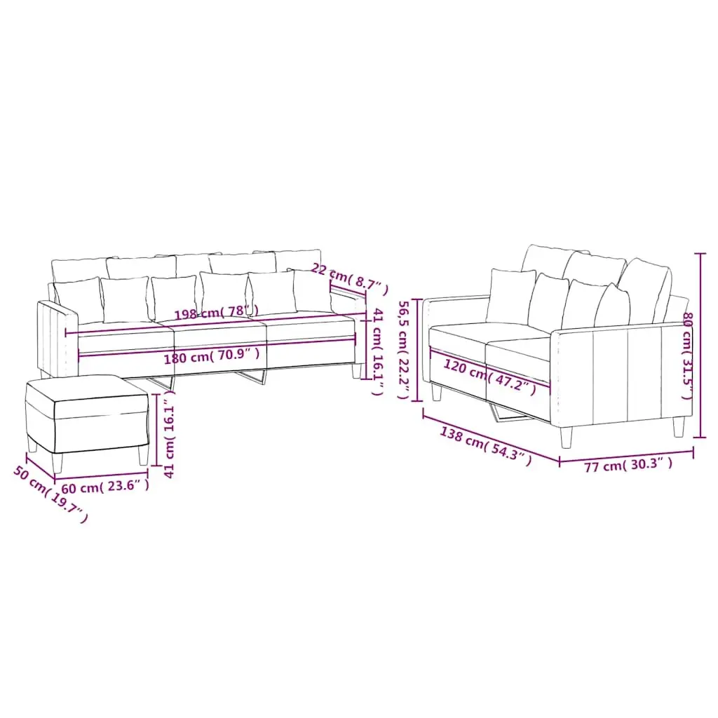 3 Piece Sofa Set for Living Room Black Velvet