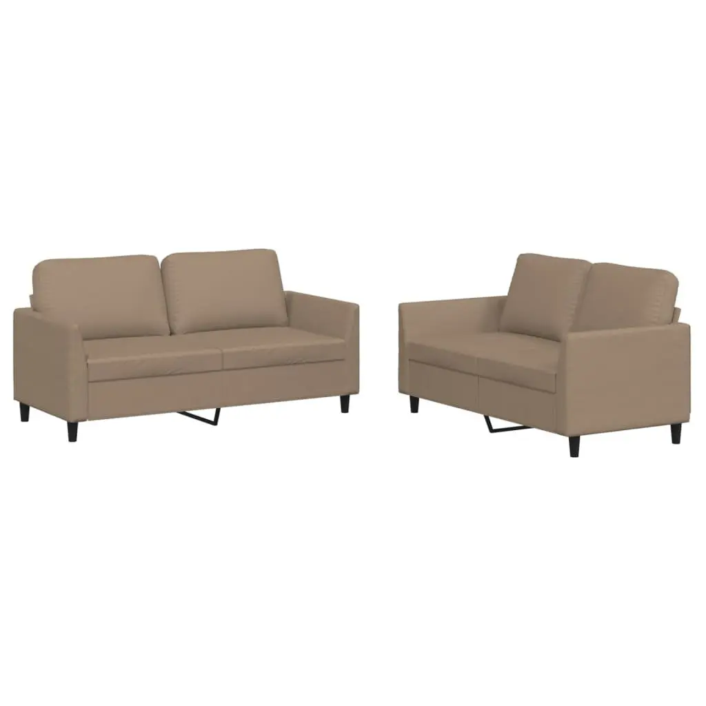 2 Piece Brown Faux Leather Sofa Set