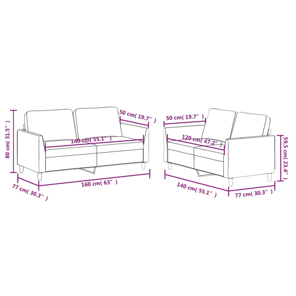 2 Piece Brown Faux Leather Sofa Set