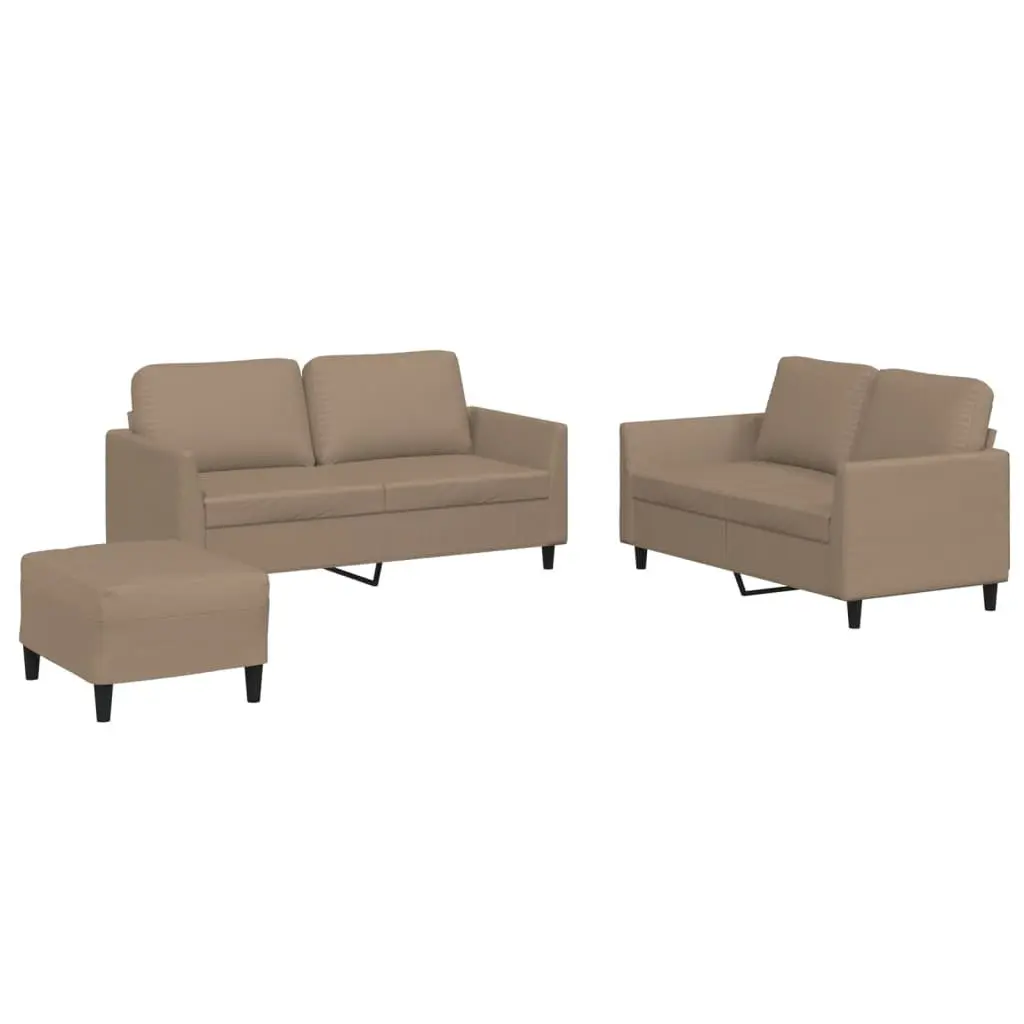 3 Piece Sofa Set for Living Room Brown Faux Leather