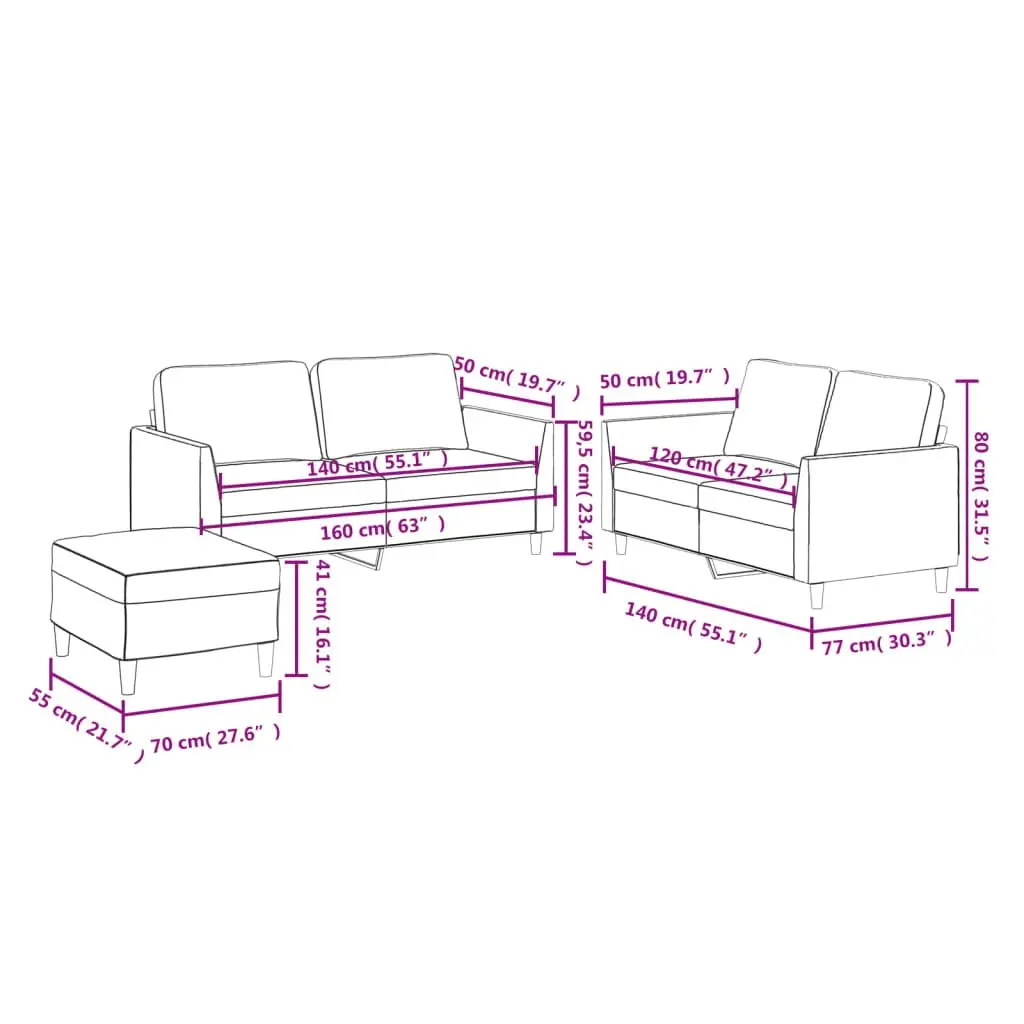 3 Piece Sofa Set for Living Room Brown Faux Leather