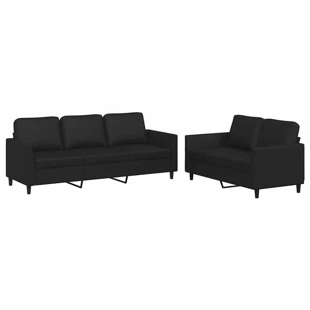 2 Piece Sofa Set Black Faux Leather Living Room