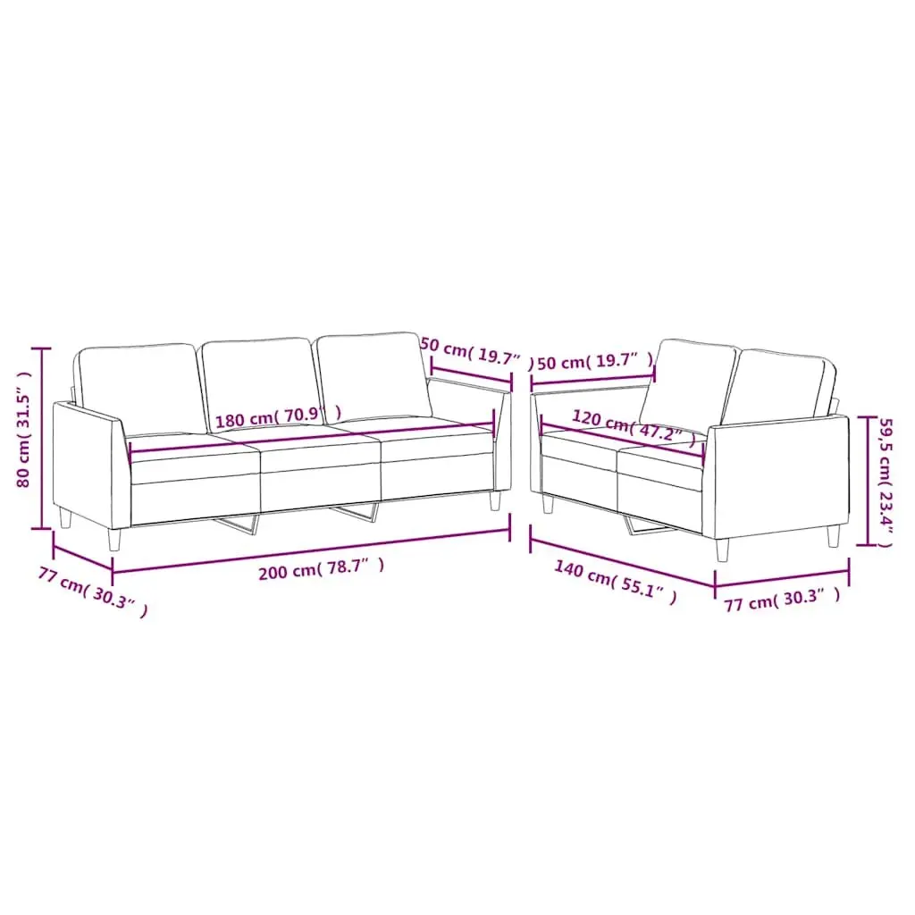 2 Piece Sofa Set Black Faux Leather Living Room